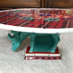 Poetic Wanderlust x Tracy Porter Fanciful Deer Floral Plaid Cake Pastry Plate